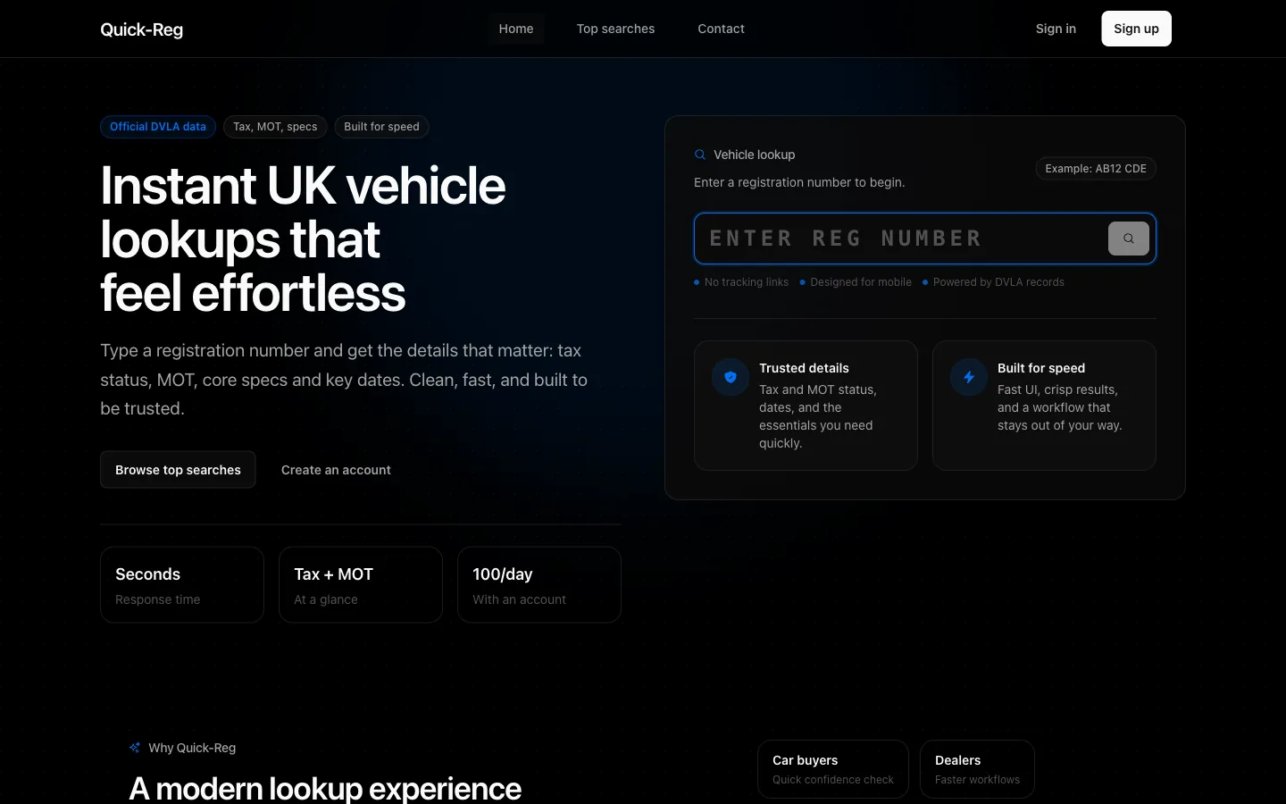 Quick-Reg website